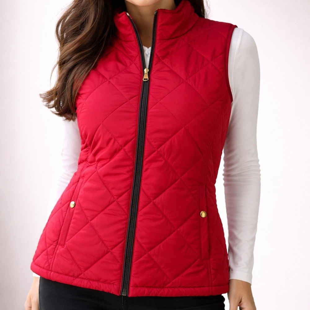 Lauren Ralph Lauren Women's Quilted Vest Red Full Zip Mock Neck Puffer Size XL